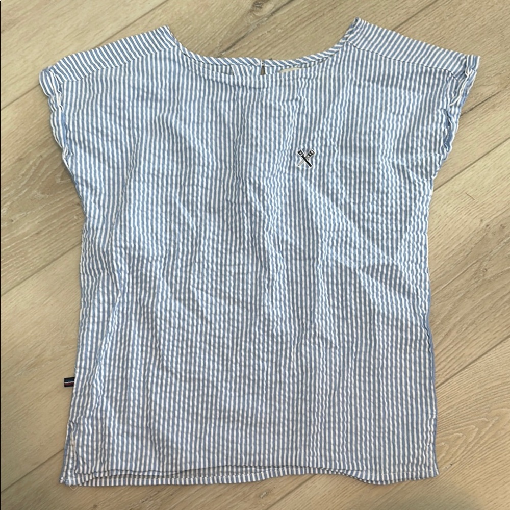 Blue and White Boxy Relaxed Blouse